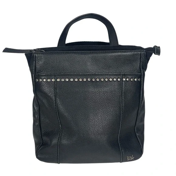 The Sak Black Crossbody Backpack Bag Purse Leather Black Convertible Studded - Picture 1 of 13